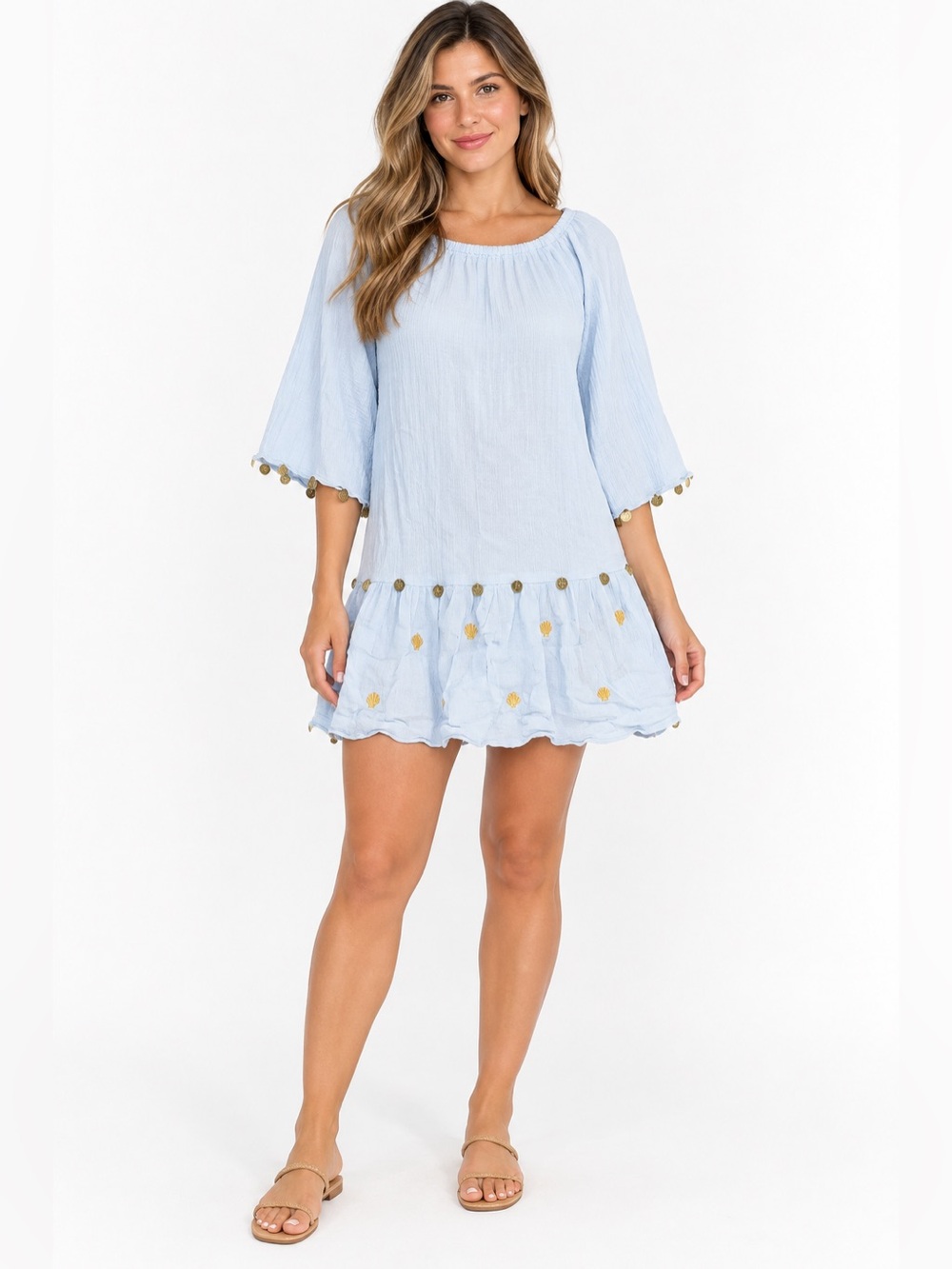 Lilly Pulitzer Light Blue Pom-Trim Mini Dress